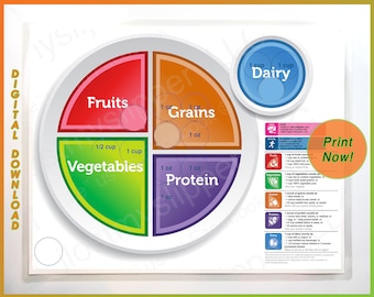 MyPlate Food Tracker. Printable Visual with USDA Dietary Recommendations. Instant Download.