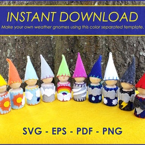Weather Gnomes SVG - Instant Digital Download. For 2-3/8 Inch x 7/8 Inch Peg Dolls.