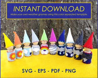 Weather Gnomes SVG - Instant Digital Download. For 2-3/8 Inch x 7/8 Inch Peg Dolls.