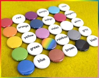 30 Color Magnets! 1" mini buttons. ROYGBV CMYK. Teaching Colors Pre-K Resource, Educational Learning Toddler. (BL001)