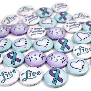 30 Semicolon Pinback Buttons! Suicide Awareness / Prevention. 1&quot; Mini Pins.