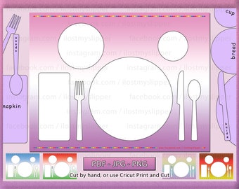 Table Setting Activity, Printable JPG PDF PNG. Works with Cricut Print and Cut. Learning Place Settings & Sight Words.