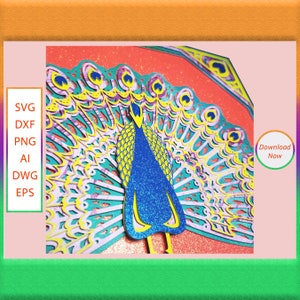 Peacock Mandala SVG. Use with Cricut or Laser Cut. Multilayer Garden Mandala dxf, Animal png, Nature Cricut Project (ai dwg dxf eps png svg)