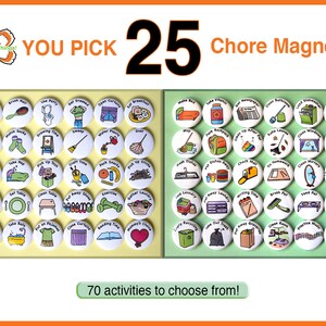 SIE PICK 25 Chore Magnete. 1" Kinder Aktivitäten zu listen. Runde Kühlschrank Knöpfe Abzeichen viel. Sie wählen Ihr eigenes benutzerdefiniertes Set.