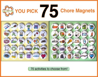 YOU PICK 75 Chore Magnets. 1" Kids Activities To To List. Round Refrigerator Buttons Badges Lot. You Choose Your Own Custom Set.