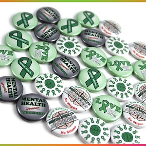30 Mental Health Awareness Pinback Buttons. Mental Health Awareness, Suicide Awareness. Stomp the Stigma. 1" Mini Pins.