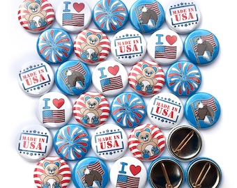 30 Patriotic Pinback Buttons. 1" Mini Pins.