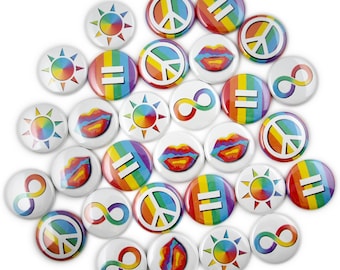 30 LGBTQ+ Pride Magnets! LGBTQ Gay Lesbian Pride. Bulk Rainbow Buttons. 1" Mini Magnets.