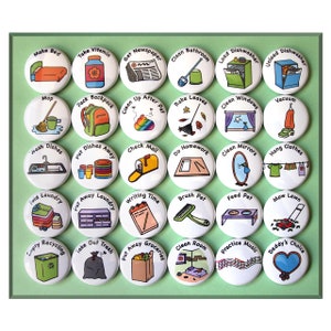 30 Chore Magnets. Mini Buttons for Refrigerator. 1&quot; Round Activity Chores Chips Set. (N011) - OLDER KIDS
