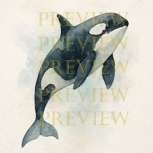 Orca Whale Watercolor Art | Coastal Digital Download | Ocean Wildlife Wall Decor | Printable Sea Animal