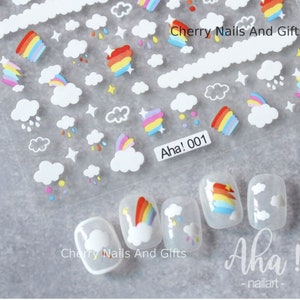 white cloud & rainbow NAIL STICKER art