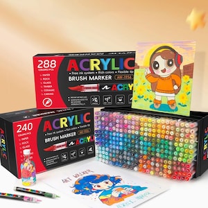 Juego de marcadores acrílicos con punta de pincel Mega: 240/280 colores, para múltiples superficies