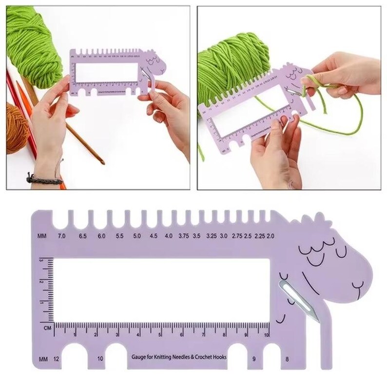 Sheep Head Gauge with Scissors Gauge for Knitting Needles and Crochet Hooks Ruler Tool Швейная Фурнитура Purple