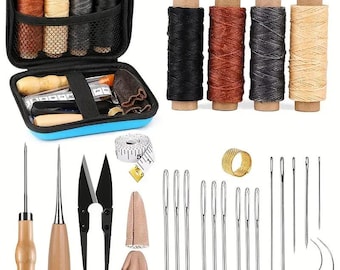 Leather Sewing Kit | with Awl Hand Sewing | Stitching Needles | Thread Leather Craft | Tool Kit for Shoes | Sofa Tent Carpet |
