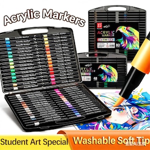 Acrylfarben Marker Set: 80/60/48/24/12 Farben für Holz, Stein, Glas