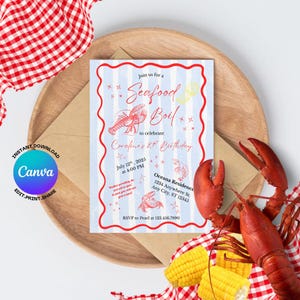 Editable Seafood Boil Invitation 5x7 | Lobster Party Invite Template | Any Occasion | Canva Editable | Digital Download