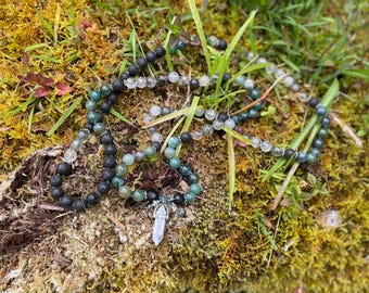Mala de lodolita y ágata musgosa verde