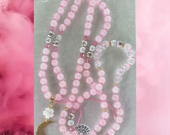 Colección Glinda inspirada en Wicked Cuarzo rosa y Cloisonné Mala