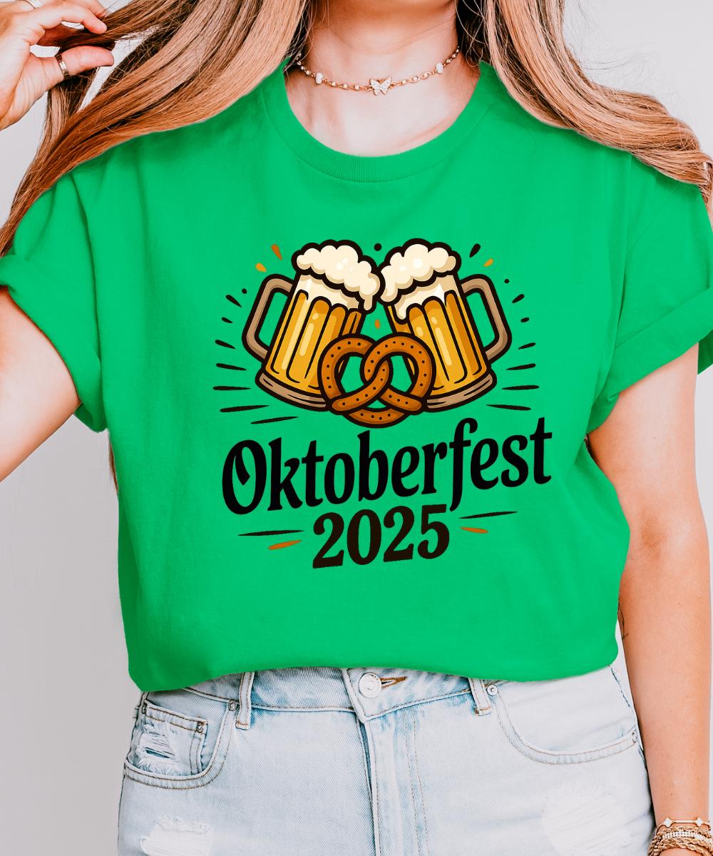 Oktoberfest 2025 T-Shirt, Beer Mugs & Pretzel German Festival Shirt, Funny Beer Party Tee with Pretzel Design, German Beer Festival 2025 Tee