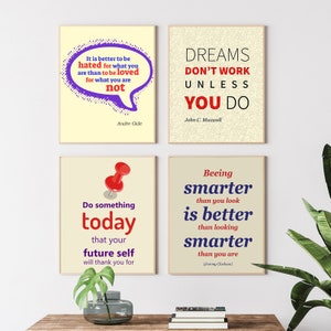 Quotes wall art digital download: Bundle of 4 printable inspiring quotes about success for home or office.