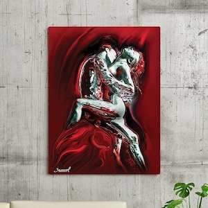 Romantic Canvas Prints | Original Sensual Art | Valentine&#39;s Day Gift | &#39;Red Cyber Lovers&#39;