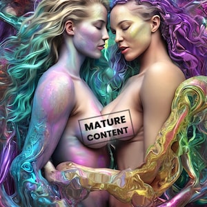 Beyond Boundaries: Psychedelic Digital LGBT Lesbian Art for Pride Month | Sexy Lesbians | Lesbian Couple | psychedelic art | Lesbian love