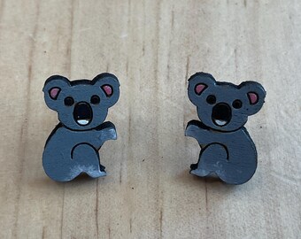 Australian animal studs - Koala - wooden, hand painted earrings, Aussie, Australiana, souvenir