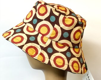 Reversible Bucket Hat - sizes 3 mths - 6 yrs, boys, baby, toddler, retro geometric print