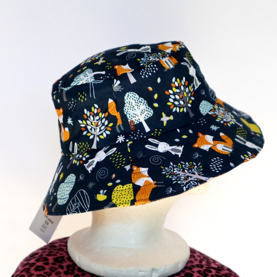Blue Woodland Fox Reversible Bucket Hat 