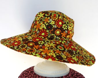 Wide Brim Reversible Sun Hat - flower power