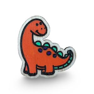 Dinosaur brooch / pin - wooden, hand painted, orange