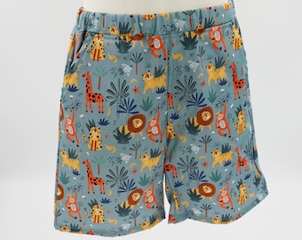 Kids shorts with pockets - sizes 000 to 6 - jungle animals - unisex baby, toddler, kids