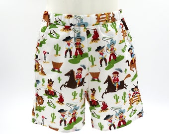 Kids shorts with pockets - sizes 000 to 6 - retro cowboy - unisex baby, toddler, kids
