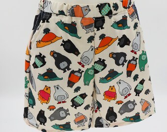 Kids shorts with pockets - sizes 000 to 6 - woodland animals, bears - unisex baby, toddler, kids