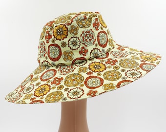 Wide Brim Reversible Sun Hat, Ladies / Girls sizes avail - cream floral