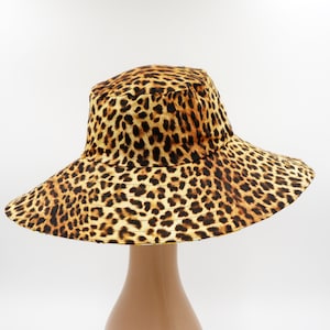 Wide Brim Reversible Sun Hat, Ladies / Girls sizes avail - leopard print, sunflower