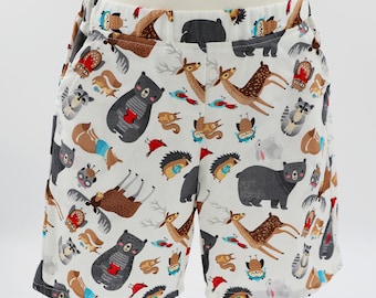 Kids shorts with pockets - sizes 000 to 6 - woodland animals, bears - unisex baby, toddler, kids