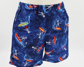 Kids shorts with pockets - sizes 000 to 6 - surfing skeletons - unisex baby, toddler, kids