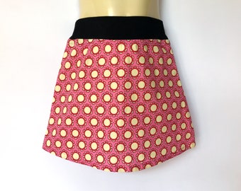 Elastic Waist A line Skirt - Pink daisy print - girls sizes 2 & 6 - retro