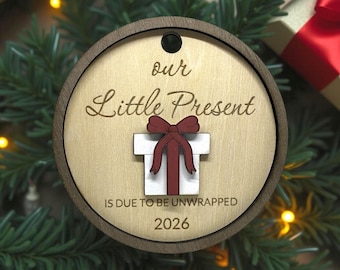Pregnancy Announcement Ornament SVG | Expecting Baby 2026 Wooden Ornament | Multi-Layer Laser Cut File | New Baby Reveal SVG