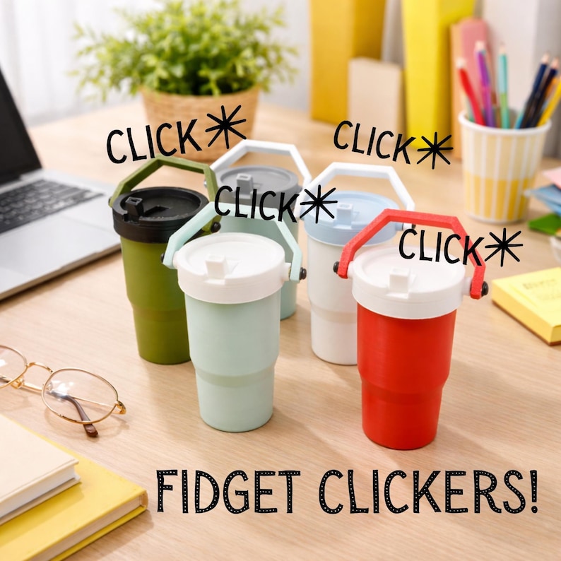 Fidget Clicker / Mini vaso Stanley impreso en 3D / Alivio del estrés de escritorio / Juguete sensorial imagen 1
