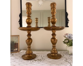 Pair of Vintage Brass Floor Candlesticks | Tall Ornate Candle Holders