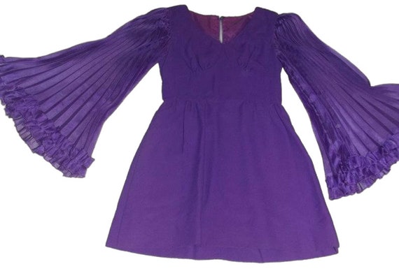 XS S MOD Vtg 60s Purple Sheer Accordian Angel Bel… - image 4