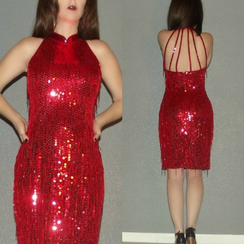 Rhinestone Fringe Backless Bandage Dress