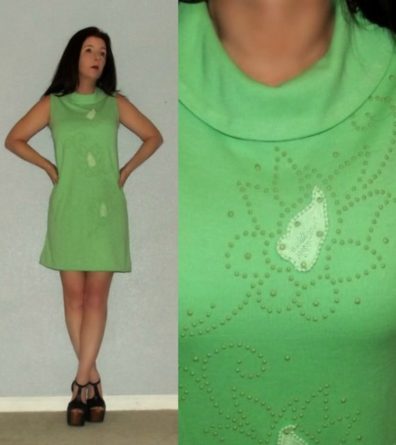 699 Mod SM Vintage 60s 70s KNITMAKERS Mint Green S