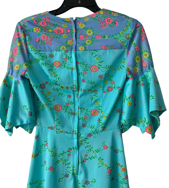 XS S MOD Vtg 60s 70s Sundays Child Aqua Blue Flor… - image 8