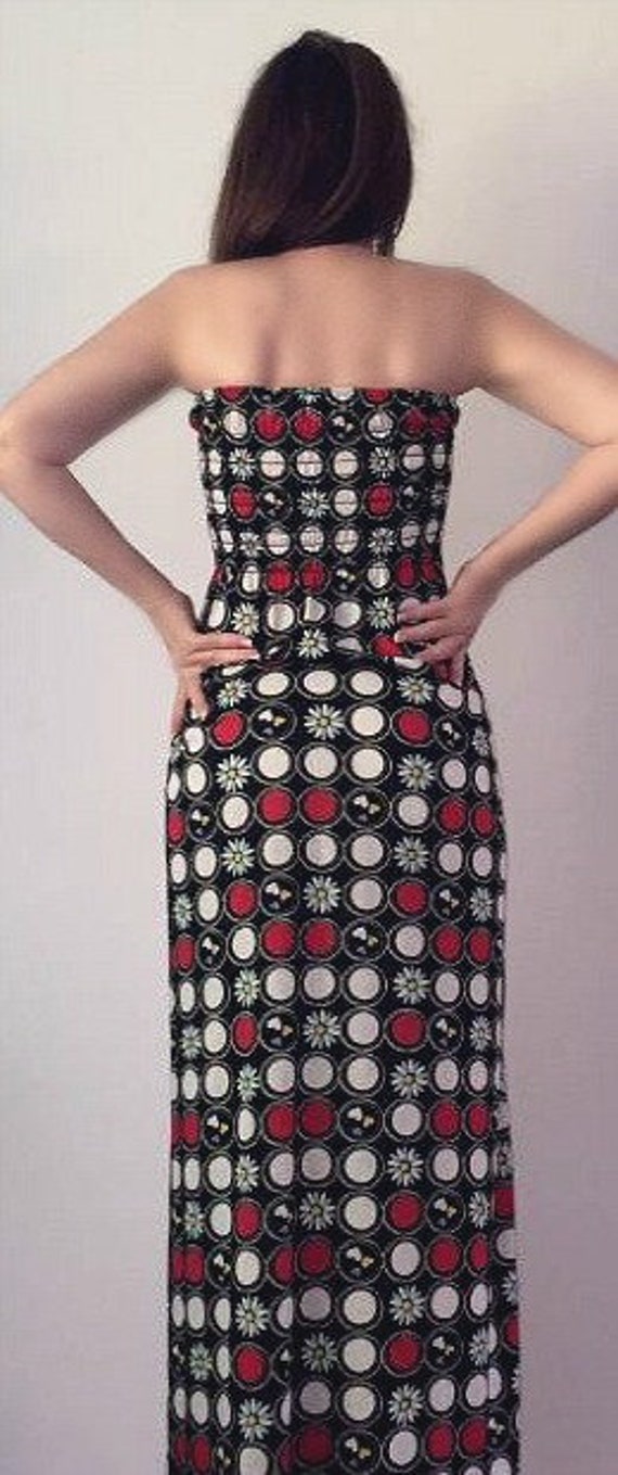 XS S Vtg 90s does 70s RED Black White Geometric C… - image 5