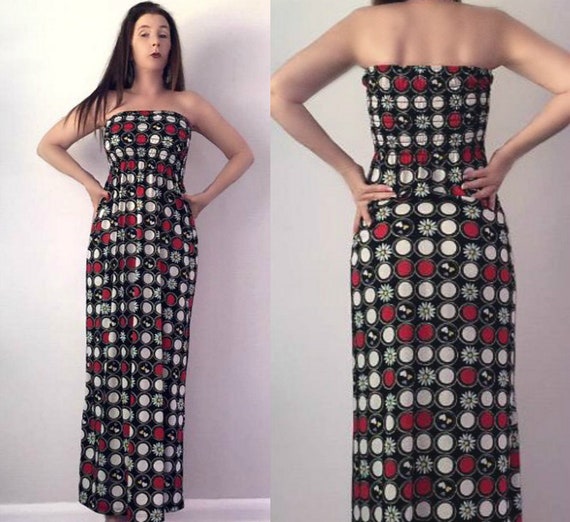 XS S Vtg 90s does 70s RED Black White Geometric C… - image 2