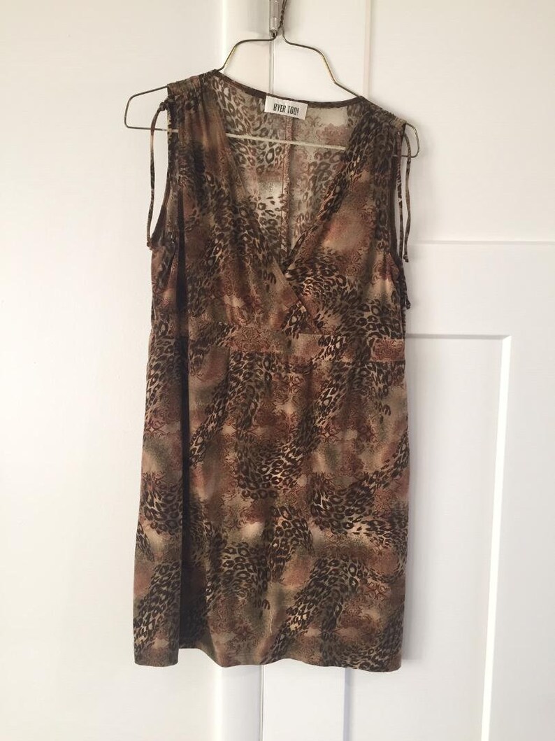 SM Vtg 80s LEOPARD Print Babydoll Dolly Boho Hippie Micro Mini Dress Tunic