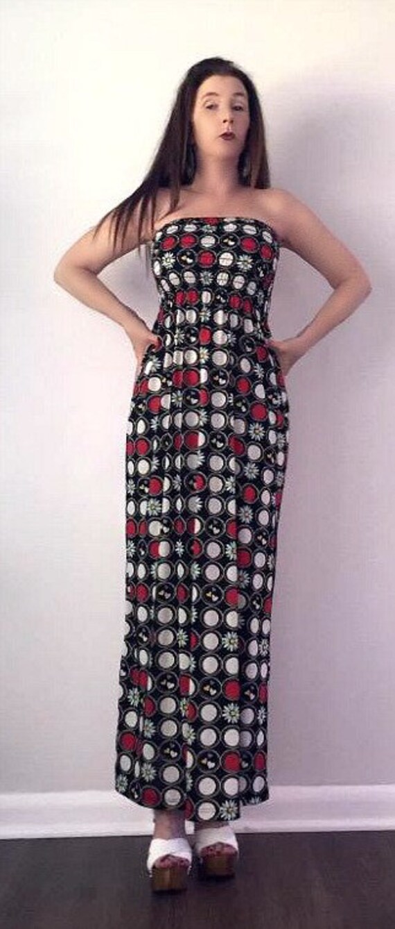 XS S Vtg 90s does 70s RED Black White Geometric C… - image 3